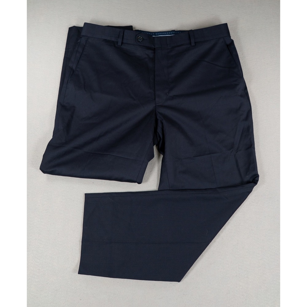 Peter Millar Mens Dress Trousers Wool Blend Navy Blue 36R Unhemmed Preppy Slacks